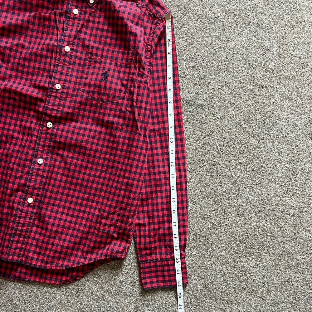 Ralph Lauren Red Gingham Checkered Button Down Long Sleeve Shirt Boys L (14-16)